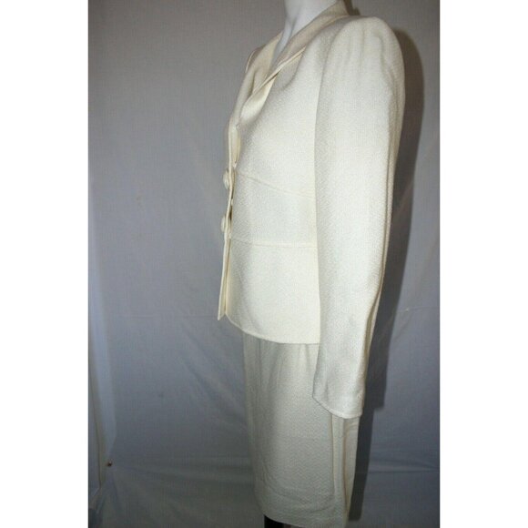 Tahari Womens Arthur Levine Ivory Cream Textured Suit Blazer Skirt Set Size 10P - Picture 7 of 7
